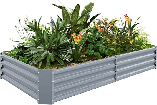 Land Guard 6×3×1ft Galvanized Raised Garden Bed Kit for Vegetables, Galvanized Large Metal Planter Raised Garden Boxes Outdoor(Modern Grey)…