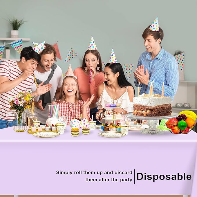 2 Pack Disposable Light Purple Tablecloth, Rectangular Lavender Plastic Table Cloths for Parties Disposable, 54x108 in Waterproof Tablecloth for Birthday Party Baby Shower Picnic Valentines