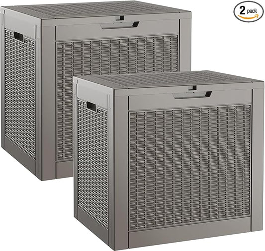 NUNU LAB 32 Gallon Resin Deck Box 2 Pack Outdoor Indoor Waterproof Storage Box for Patio Cushions, Garden Tools, Pool Accessories,Backyard Storage Bin,Grey