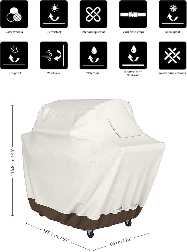 Amazon Basics Gas Grill Barbecue Cover for Outdoor, Waterproof, Anti-UV, Durable, 65 inch, Large, Beige