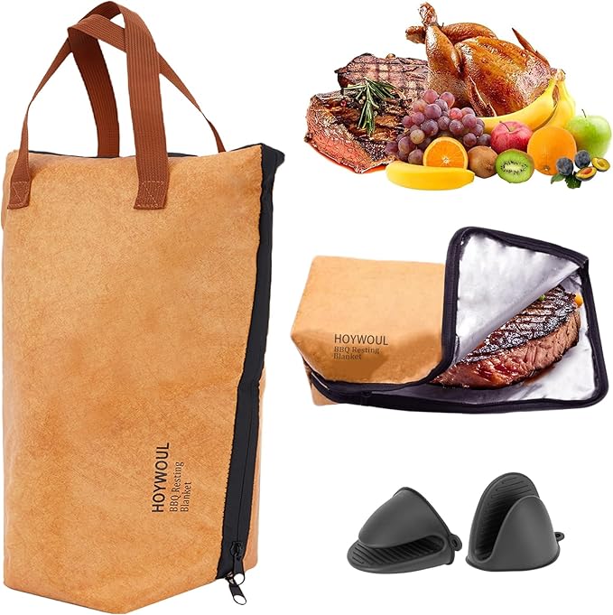 BBQ Blanket for Resting Meat, 21" Reusable Smoke Grilling Resting Bags, Large Capacity Meat Resting Blanket for Brisket/Pork Shoulders/Turkeys, for Men BBQ Lovers(Regular 21in)