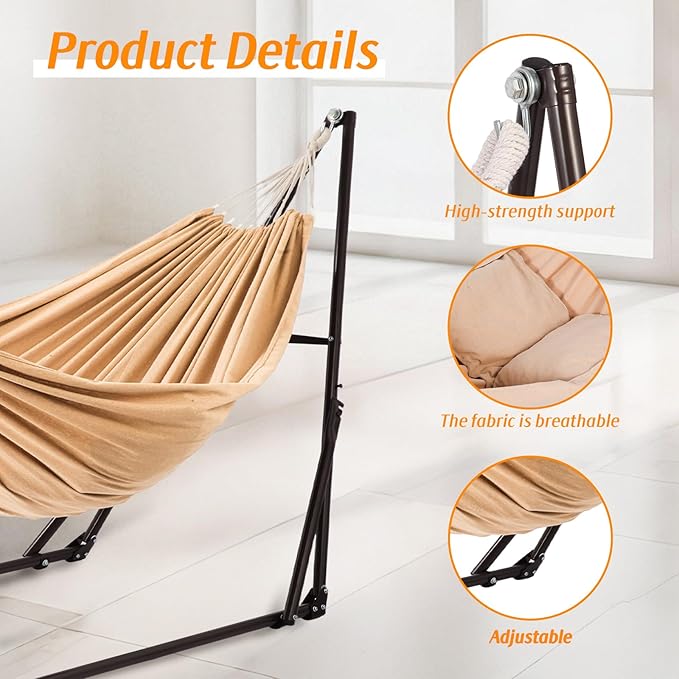 Multifunctional Hammock with Foldable Steel Stand,Swinging Chair,Adjustable,Airer,Carrying Bag Included, 616 lbs Weight Capacity, Portable Suitable for Outside Garden Yard Outdoor Inhouse Ecru ﻿ ﻿