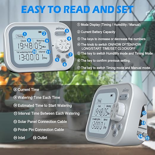 Solar Automatic Drip Irrigation System Houseplant Auto Self Watering Device Waterer for 15 Potted Plants Outdoor Indoor Garden Balcony Vacation While Away