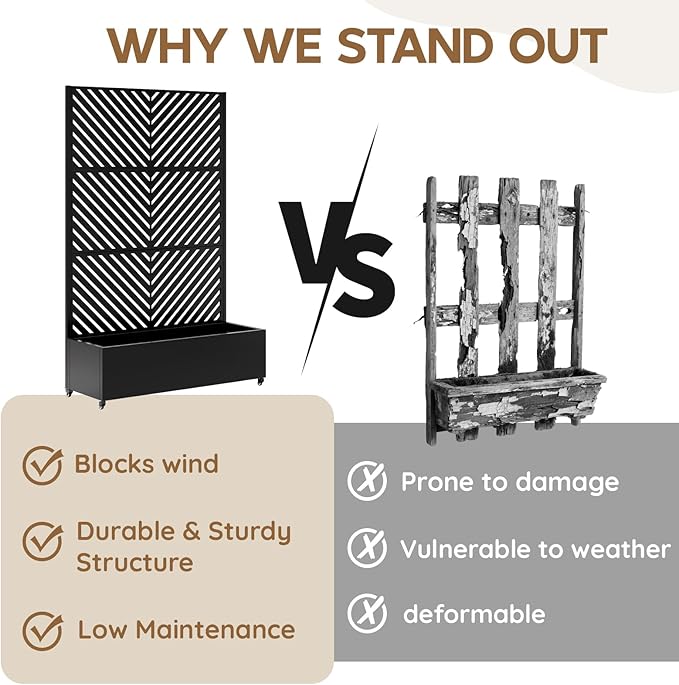 Metal Raised Garden Bed with Trellis & Wheels,70" x 47"x 15.7" Planter Box with Trellis,Privacy Planters for Patio,Garden Bed for Climbing Plants,Suitable for Climbing Plants and Vegetables,Black