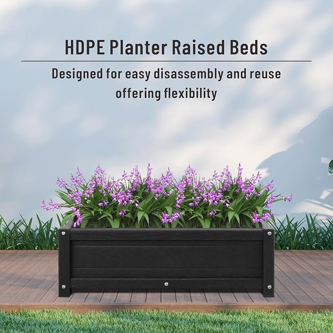 HDPE Raised Garden Beds Outdoor,Rot-Resistant and Non-Cracking,Outdoor Planter Boxes Rectangle with Drainage Holes for Yard,Lawn Black