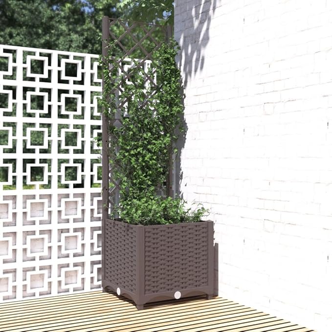 Garden Planter with Trellis, Trellis with Planter Box, Outdoor Raised Garden Bed for Climbing Plants, Raised Garden Bed Garden Planter Box, Brown 15.7"x15.7"x53.5" PP