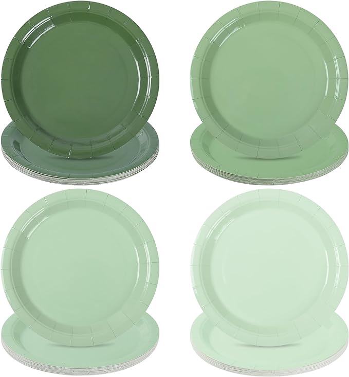 48Pcs Sage Green Paper Plates Gradient Green Party Plates 7”Disposable Round Dessert Plates for Birthday Wedding Bridal Baby Shower Christmas Party Supplies 4 Colors