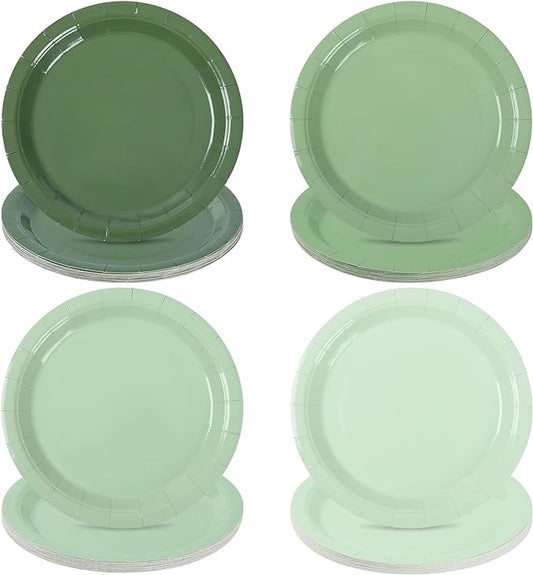 48Pcs Sage Green Paper Plates Gradient Green Party Plates 7”Disposable Round Dessert Plates for Birthday Wedding Bridal Baby Shower Christmas Party Supplies 4 Colors
