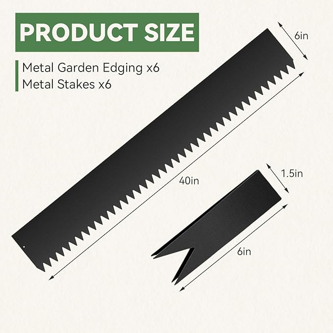 Landscape Edging Kit - 40" L x 6" H Each (20ft Total) Galvanized Bendable Metal Garden Edging for Lawn Yard- No-Dig Hammer-in Heavy Duty Metal Edging Border with 6 Clips
