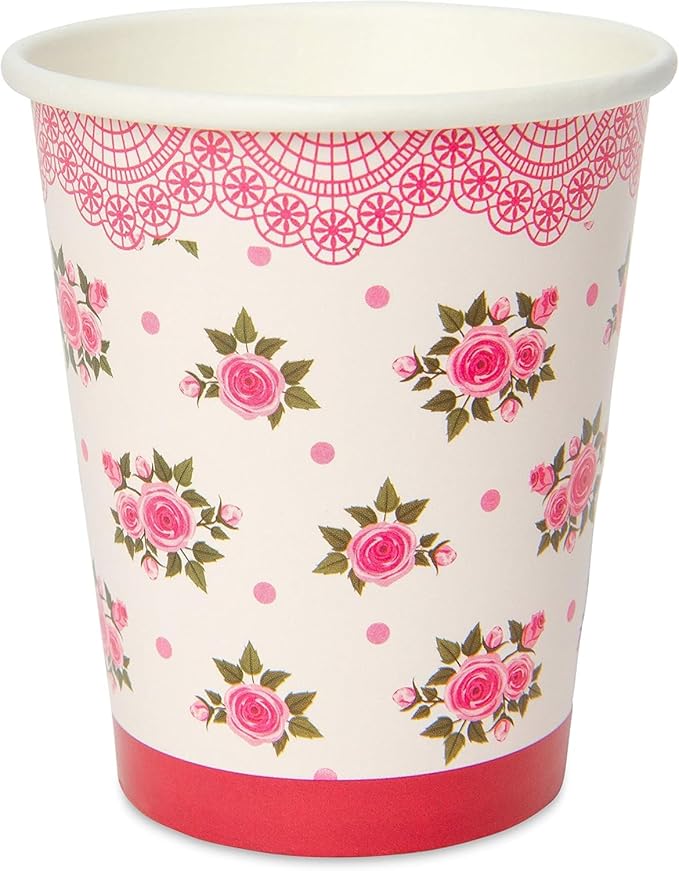 Royal Bluebonnet Rose Paper Plates and Napkins for Birthday Decorations - Set of 24 Sturdy 400 GSM Weighted Spring Paper Plates for Mothers Day, Disposable Floral Party Supplies for Easter Brunch