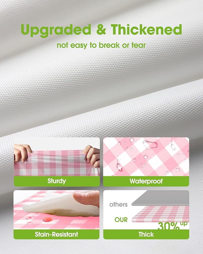 Pureegg Plastic Table Cloth Disposable 8 Pack, 54 x 108 Inch Table Cloths, Party, Picnic, Decorative Gingham Tablecloths, Rectangle, Pink and White Checkered Cover, Leakproof & Sturdy, Pink Plaid