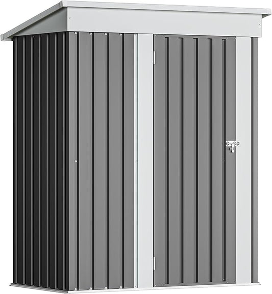 Devoko Outdoor Storage Shed 5 x 3 FT Lockable Metal Garden Shed Steel Anti-Corrosion Storage House with Single Lockable Door for Backyard Outdoor Patio (Gray)