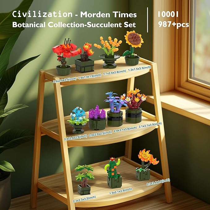JMBricklayer Flowers Succulents Building Sets for Adults 10001, 12 Pack Tiny Plants Botanical Collection Display for Room Decor, Bonsai Flowers Building Blocks Gifts for Women, Cute Succulents