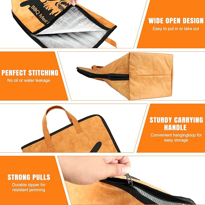 2 Pcs BBQ Blanket for Resting Meat,Reusabkle Smoker Grilling Meat Insulated Resting Bag Large Capacity Meat Resting Bag with Bear Paws Meat Claws for Large Brisket、Beef and Turkeys (21''and 15'')