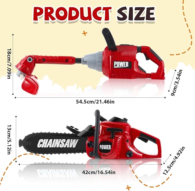 2 Pcs Toy Gardening Tool Set for Kids Toy Chainsaw, Weed Trimmer Battery Powered Gardening Tool Set with Lights and Sounds Gift for Boys Girls