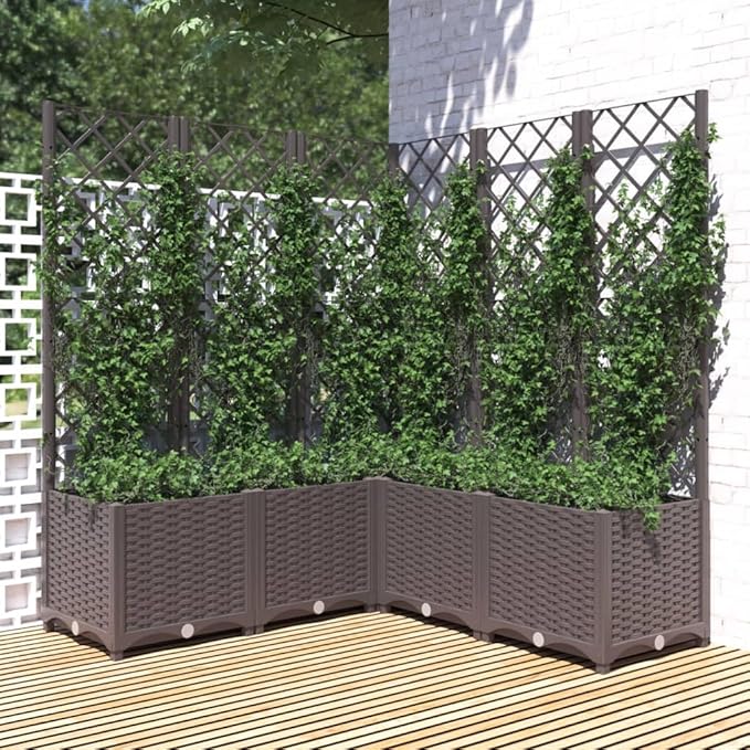 Garden Planter with Trellis, Trellis with Planter Box, Outdoor Raised Garden Bed for Climbing Plants, Raised Garden Bed Garden Planter Box, Brown 47.2"x47.2"x53.5" PP