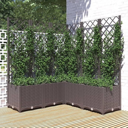 Garden Planter with Trellis, Trellis with Planter Box, Outdoor Raised Garden Bed for Climbing Plants, Raised Garden Bed Garden Planter Box, Brown 47.2"x47.2"x53.5" PP