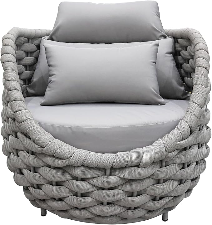 TWT 3 Pieces Aluminum Patio Furniture Set, Hand Woven Textilene Rope Outdoor Sofa Set w/Washable Cushion and Rock Slab Tabletop, Conversation Furniture for Livingroom Poolside Balcony (Grey)