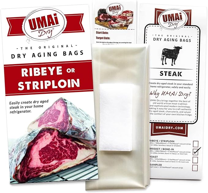 UMAi Dry Grill Master Gift Set – Dry Aging Kit with Copper Rack, Digital Meat Thermometer, 3 Ribeye & Striploin Dry Age Bags, Meat Crafting Gloves, and Zip Ties for Steak Lovers and Home Grilling