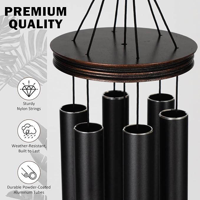 Vanquer Large Wind Chimes for Outside Deep Tone - 46'' Wind Chimes Outdoor Clearance, Memorial Windchimes, Sympathy Gift, Outdoor Décor, Patio, Home Décor, Vintage Black (46" Tree of Life)