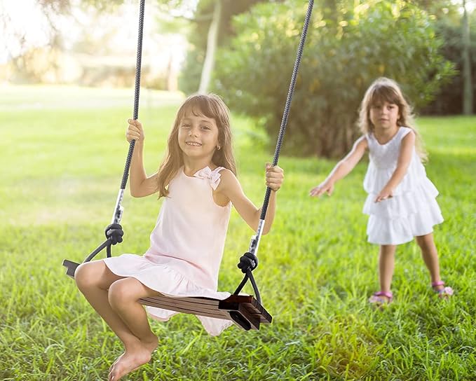 PELLOR Wooden Swing Seat, Carbonized Hanging Wood Tree Swing 17.7 x 7.9 x 0.5 in for Adult Kids Children Anticorrosive & 100% Waterproof 440lbs Load Indoor Outdoor Backyard Play