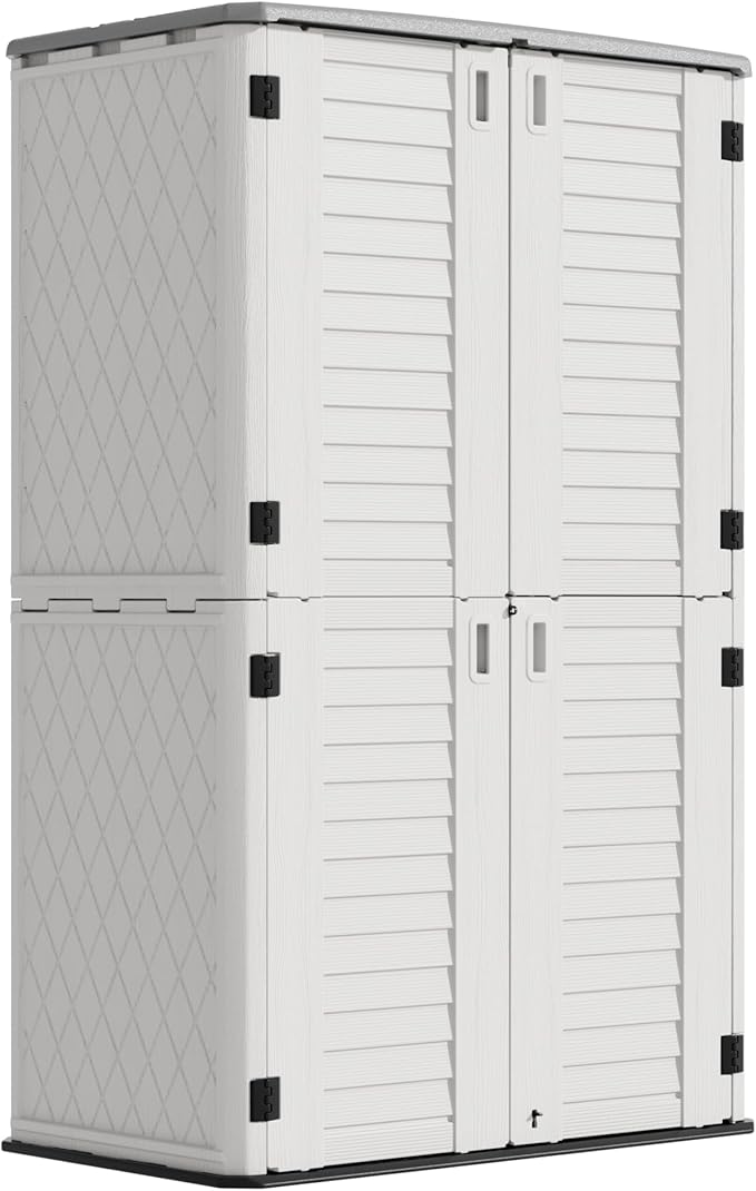 Outdoor Storage Cabinet Waterproof,Resin Vertical Storage Shed Lockable, 66 Cubic Feet Outdoor Storage Box for Garden/Backyard/Home/Pool