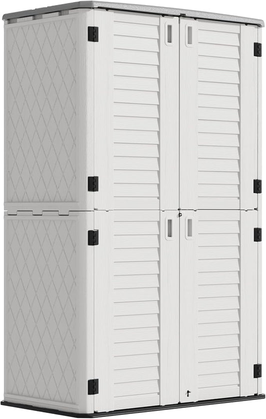 Outdoor Storage Cabinet Waterproof,Resin Vertical Storage Shed Lockable, 66 Cubic Feet Outdoor Storage Box for Garden/Backyard/Home/Pool