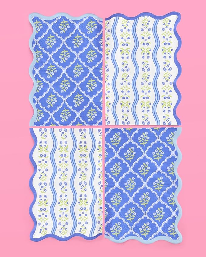 xo, Fetti Coastal Wavy Floral Napkins - 3-ply, 24 pcs | Bachelorette Decorations, Birthday Supplies, Flower Baby Shower, Cocktail Decor, Garden Party Setting, Spring Tableware