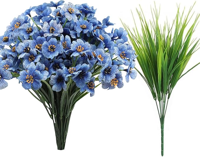 16pcs Outdoor Artificial Flowers UV Resistant Fake Flowers Bulk Artificial Flowers for Decoration Faux Silk Flowers for Garden Porch Window Box Hanging Planter Decorating