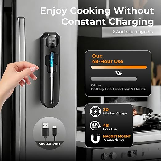 BlueSwan Wireless Smart Digital Bluetooth Meat Thermometer 820 ft Range Food Thermometer with APP for Grill, Smoker, Oven, 48Hr Battery, Magnetic Design for BBQ, Kitchen, Air Fryer, Gifts for Men