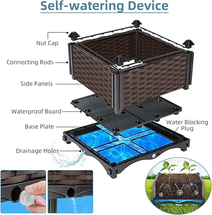 Raised Garden Beds Outdoor With Wheels, Large Garden Planter Box With Drain Outlet and Lockable Wheels, Self Watering Rectangular Planters for Outdoor Plants Flowers Vegetables, 47.2"X15.7"X16.1"
