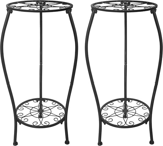 Metal Plant Stand 2 Tier Indoor Outdoor, Tall Flower Pot Shelf Rustproof Stable Corner Stand, 25.2 inch Multiple Plant Display Rack for Living Room Patio Balcony Garden, 2 Pack