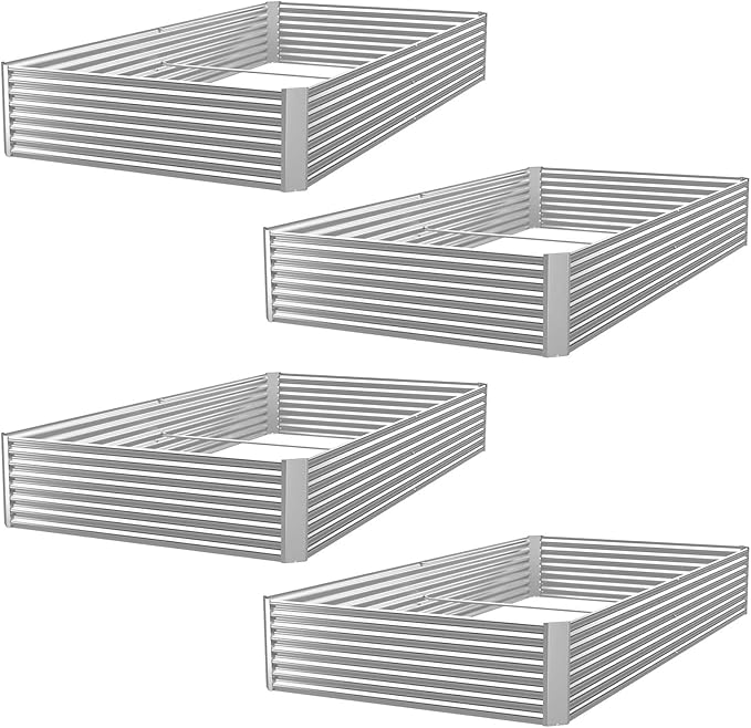 FRIZIONE 4pcs 6x3ft Galvanized Raised Garden Bed Outdoor,Above Ground Garden Bed for Vegetable,Metal Raised Beds for Flower,Steel Raised Beds for Gardening