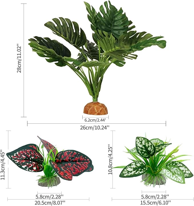 Reptile Artificial Plants, Terrarium Plants Decorations Supplies, Aquarium Fish Tank Plant, Amphibian Habitat Hideout Tank Accessories(L Set-3pcs/A)