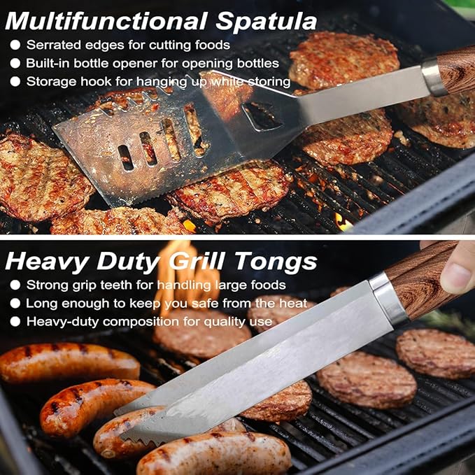 POLIGO 22PCS Heavy Duty BBQ Grill Accessories Set, Non-Slip Grill Tools for Outdoor Grill Set Thicker Stainless Steel Grill Utensils Set, Deluxe Grilling Tools Set in Aluminum Case Ideal Gifts for Men