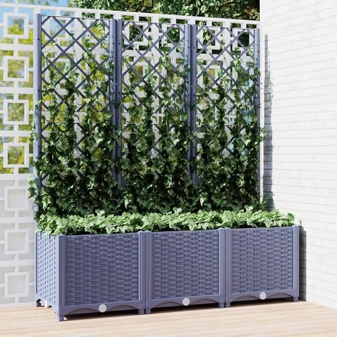 Garden Planter with Trellis, Trellis with Planter Box, Outdoor Raised Garden Bed for Climbing Plants, Raised Garden Bed Garden Planter Box, Dark Gray 47.2"x15.7"x53.5" PP