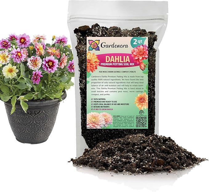 Gardenera Premium Dahlia Potting Soil Mix - Ideal for Growing Vibrant and Healthy Dahlias - 2 Quart