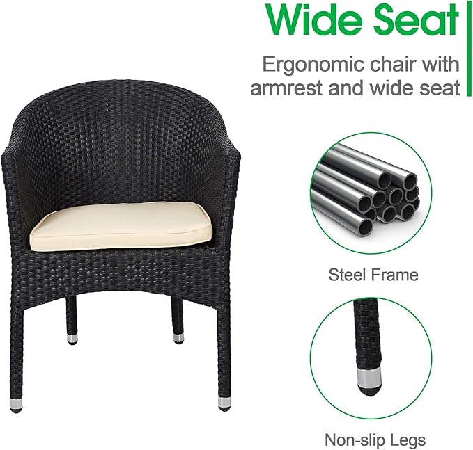 TRY & DO 4 PCS Patio Rattan Dining Chairs,Outdoor Rattan Dining Chairs with Sponge Cushion,PE Wicker Chairs Suitable for Lawn,Yard and Any Indoor or Outdoor Occasions(Black), No Assembly Required