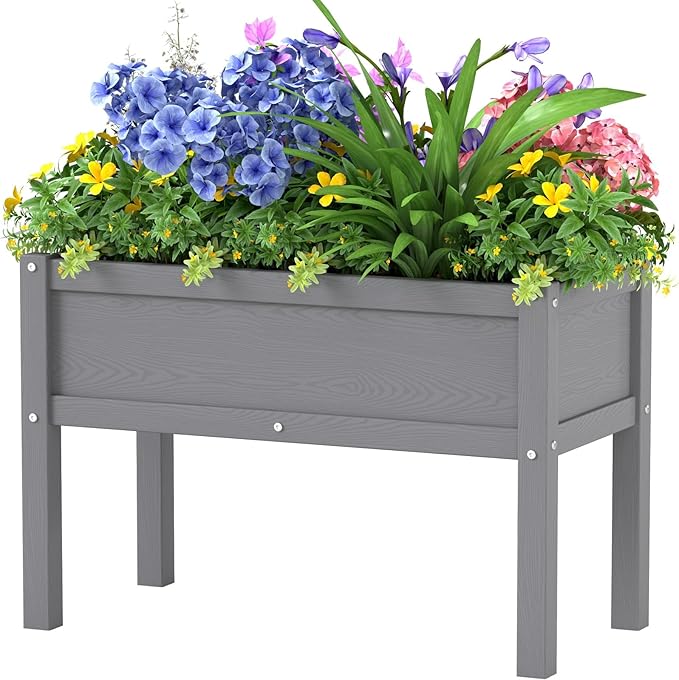 Small HDPE Raised Garden Bed, Elevated Planter Box with Legs, Outdoor All-Weather Planter Raised Beds for Seeds, Herb, Flower, Vegetable (Grey)