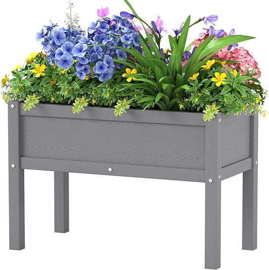 Small HDPE Raised Garden Bed, Elevated Planter Box with Legs, Outdoor All-Weather Planter Raised Beds for Seeds, Herb, Flower, Vegetable (Grey)