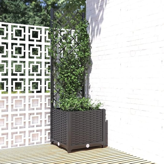 Garden Planter with Trellis, Trellis with Planter Box, Outdoor Raised Garden Bed for Climbing Plants, Raised Garden Bed Garden Planter Box, Black 15.7"x15.7"x53.5" PP