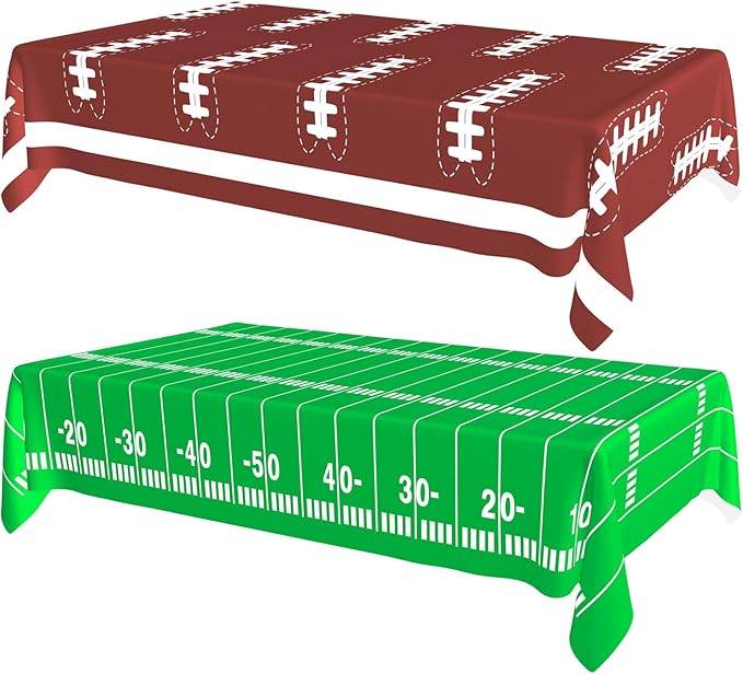 2 Pack Football Decorations - Disposable Tablecloth, Plastic Table Cover, 54x108 in Waterproof Tablecloth for Birthday Party, Picnic, Football Party