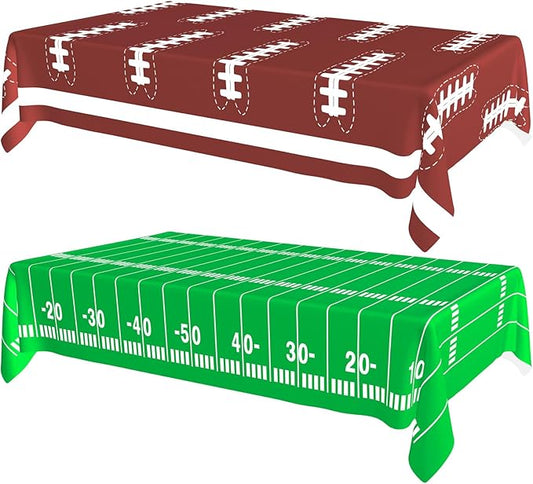 2 Pack Football Decorations - Disposable Tablecloth, Plastic Table Cover, 54x108 in Waterproof Tablecloth for Birthday Party, Picnic, Football Party