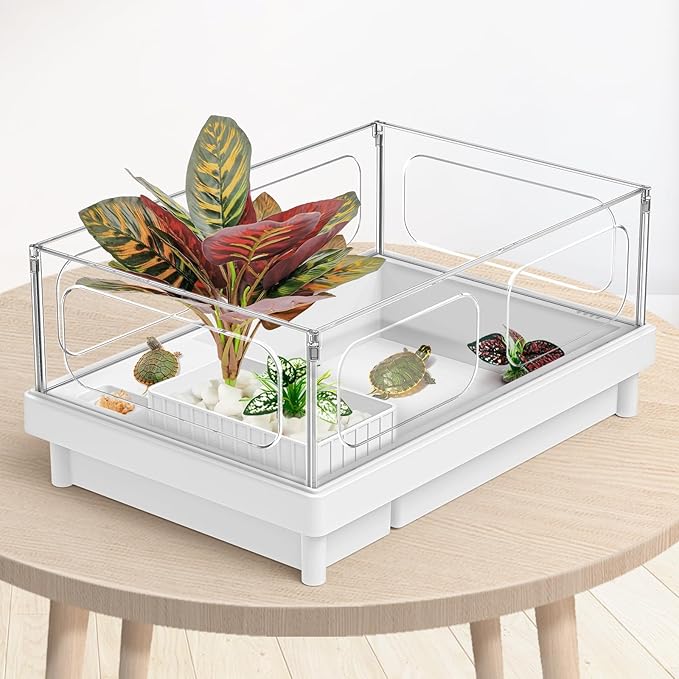 Reptile Artificial Plants, Terrarium Plants Decorations Supplies, Aquarium Fish Tank Plant, Amphibian Habitat Hideout Tank Accessories(L Set-3pcs/D)