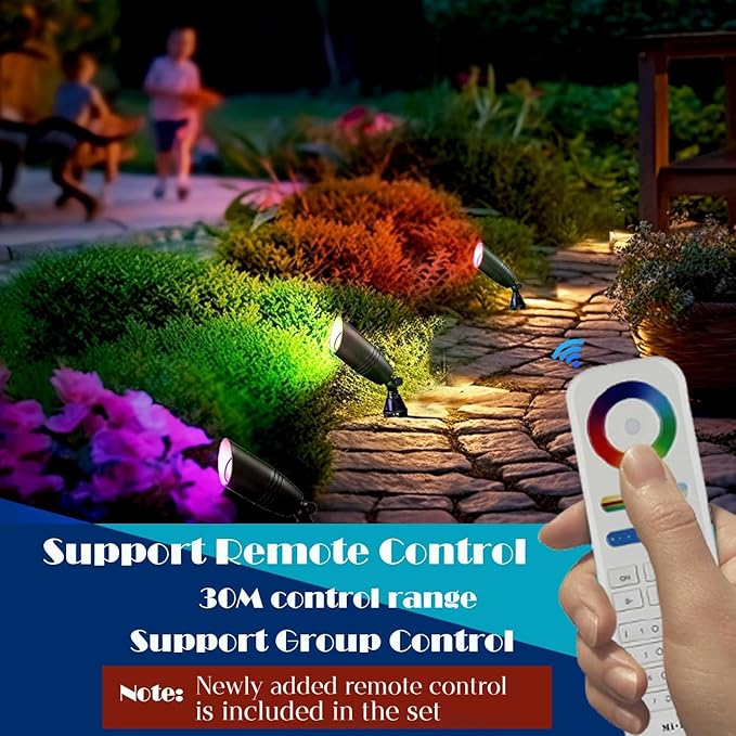 RGB Low Voltage Landscape Lights, LED Outdoor Brass Landscape Lighting with Ground Stake,Color Changing 12V Outdoor Spot Lights,Waterproof Up Lights for Garden Yard