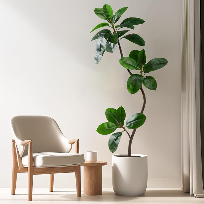 4.6ft Artificial Rubber Tree Faux Plants Indoor Faux Floor Artificial Trees Indoor,Fake Plant Fake Tropical Plants,Large Floor,Real Touch Rubber Tree for Home Decor