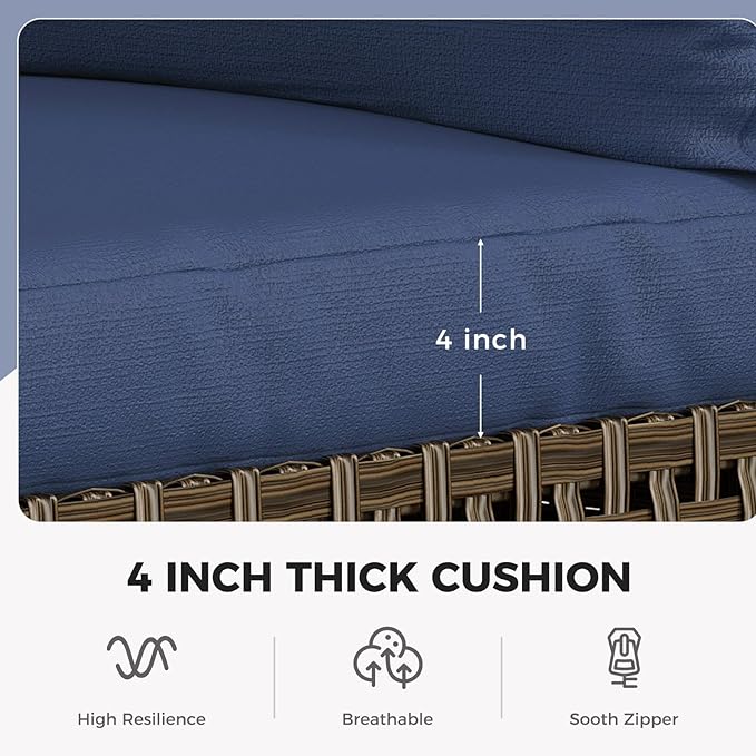 Grand patio 3-Piece Wicker Patio Furniture Set, Retro Outdoor Sectional Sofa with Water Resistant Blue Thick Cushions and Coffee Table, Brown