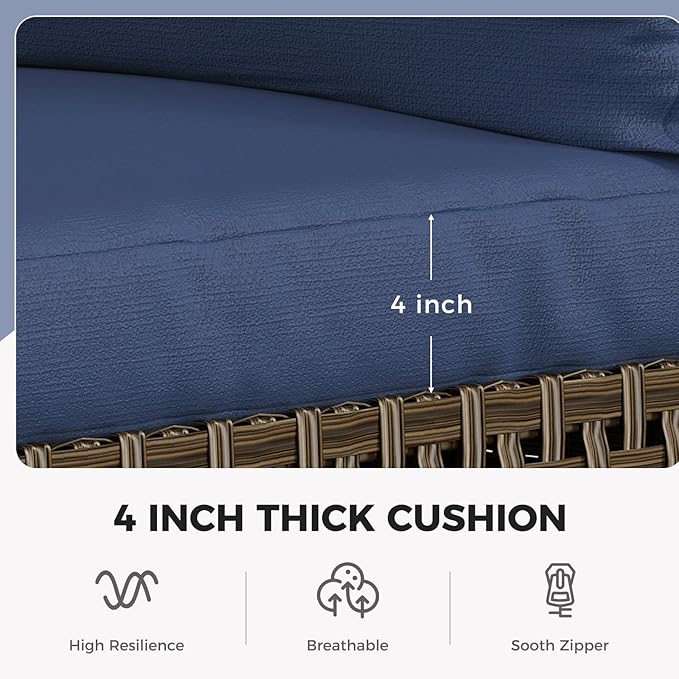 Grand patio 7-Piece Wicker Patio Furniture Set, Retro Outdoor Conversation Set Sectional Sofa with Water Resistant Blue Thick Cushions and Coffee Table, Brown