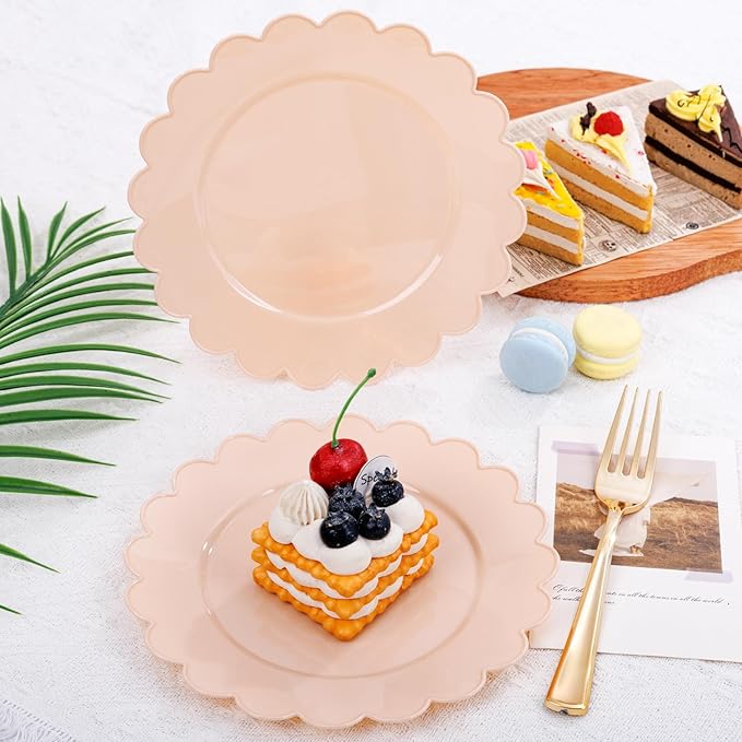 SUT 72-Count Pink Plastic Plates Disposable 7.5 Inch - Scalloped Edge Dessert Plates for Valentine’s Day, Parties, Birthdays, Weddings | Lightweight & Durable Disposable Dinnerware (72 Pack)