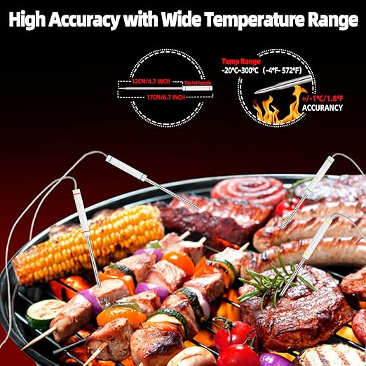 Digital Meat Thermometer - Cooking Food Oven BBQ Smoker Grill Thermometer for Grilling Smoking - Wireless Meat Thermometer with 4 Temperature Probes